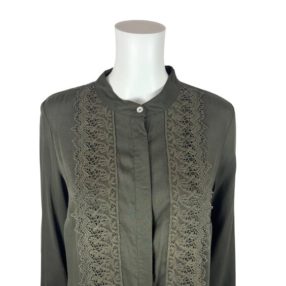 Coldwater Creek Blouse Women's Medium Olive Green Button Up Long Sleeve Lace - Picture 2 of 10